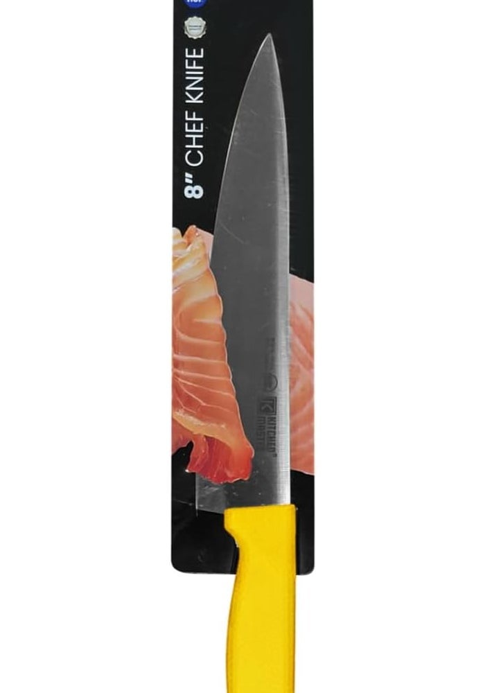 Kitchen Master 8 Inch Stainless Steel Professional Chef Knife with Yellow Handle - Image 3
